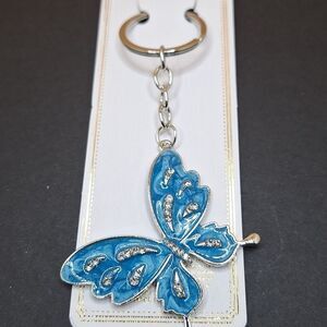 Silver blue Butterfly keychain sparkle  dangle charm keyring accessory